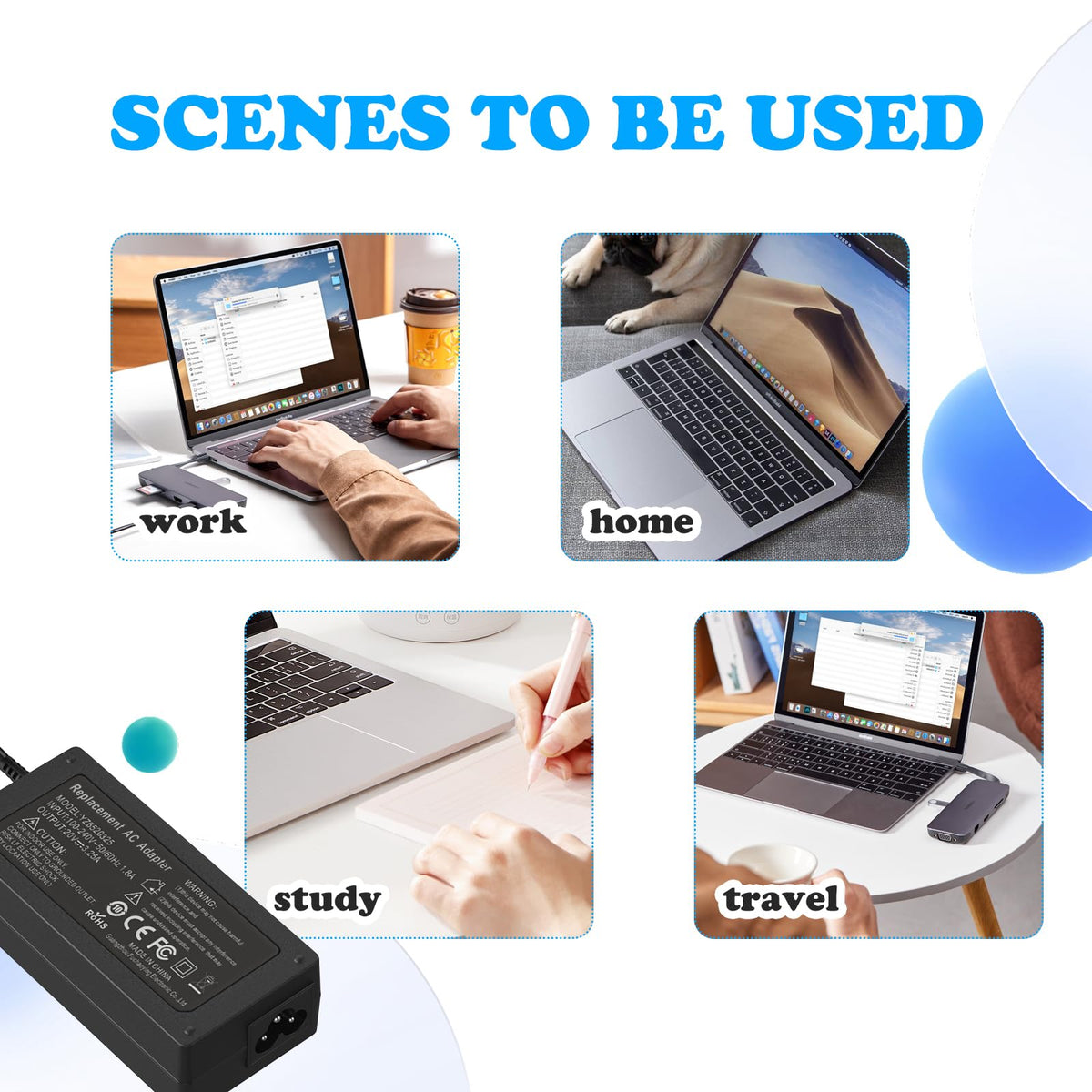 65W Universal USB C Type C Laptop Charger for Lenovo Thinkpad Yoga Dell HP Acer Asus Samsung Google and More Type C Fast Charging Laptop Computer Power Adapter - PCrefresh