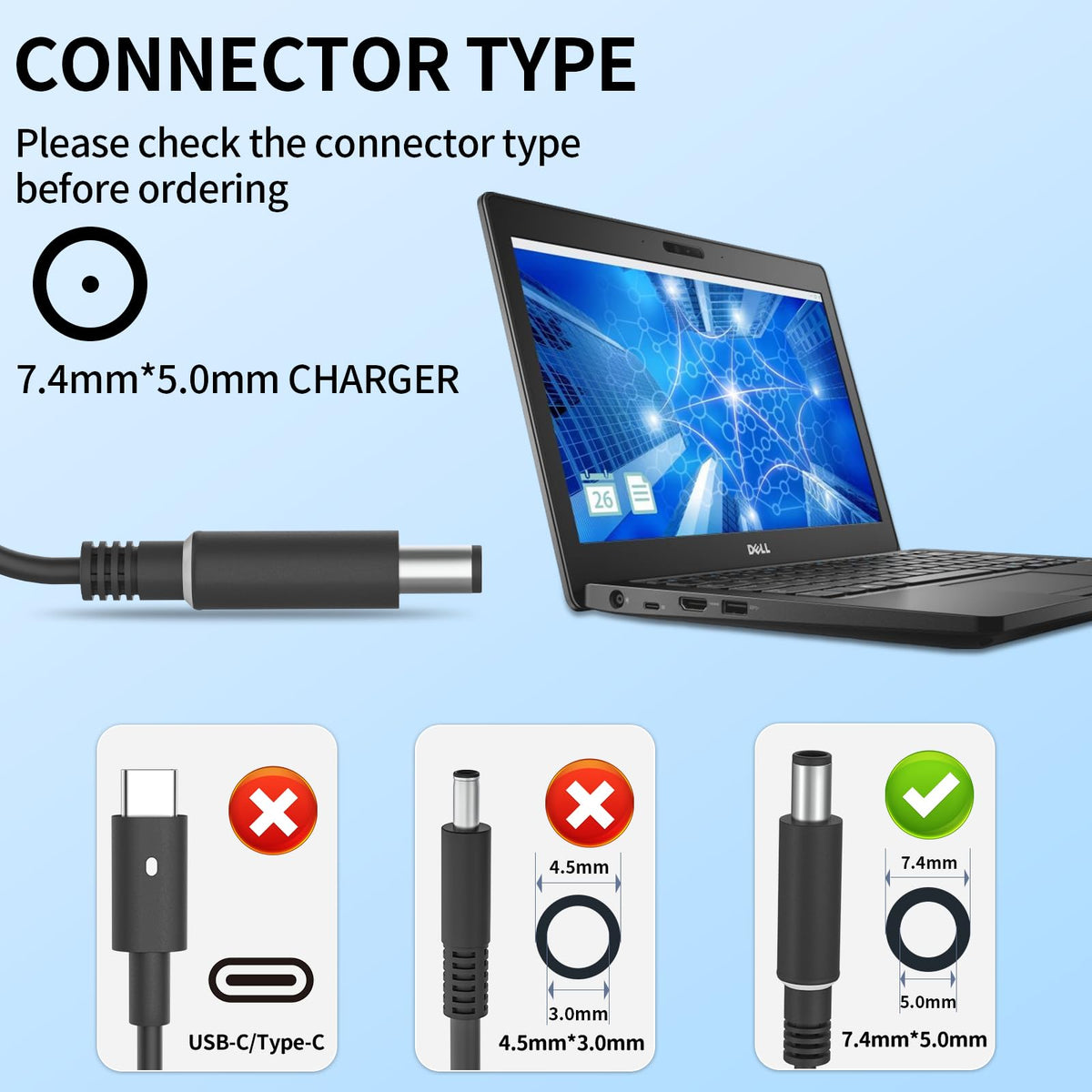 65W Laptop Charger Fit for Dell Latitude 5280 5290 5490 5491 5285 5289 5480 5488 5580 5590 5591 Latitude E5470 E6430 E6420 E7470 E5420 7490 AC Power Adapter 19.5V 3.34A, LA65NM191 ,Barrel 7.4mm tip - PCrefresh
