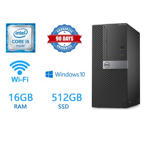 Refurbished (Good) Dell OptiPlex 3040 Tower Desktop PC intel Core i5 16GB RAM 512GB SSD Windows 10 HDMI DP WIFI - PCrefresh
