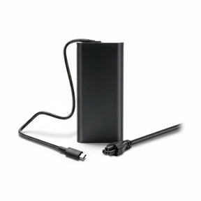 A black Dell USB-C charger with cable and connector.