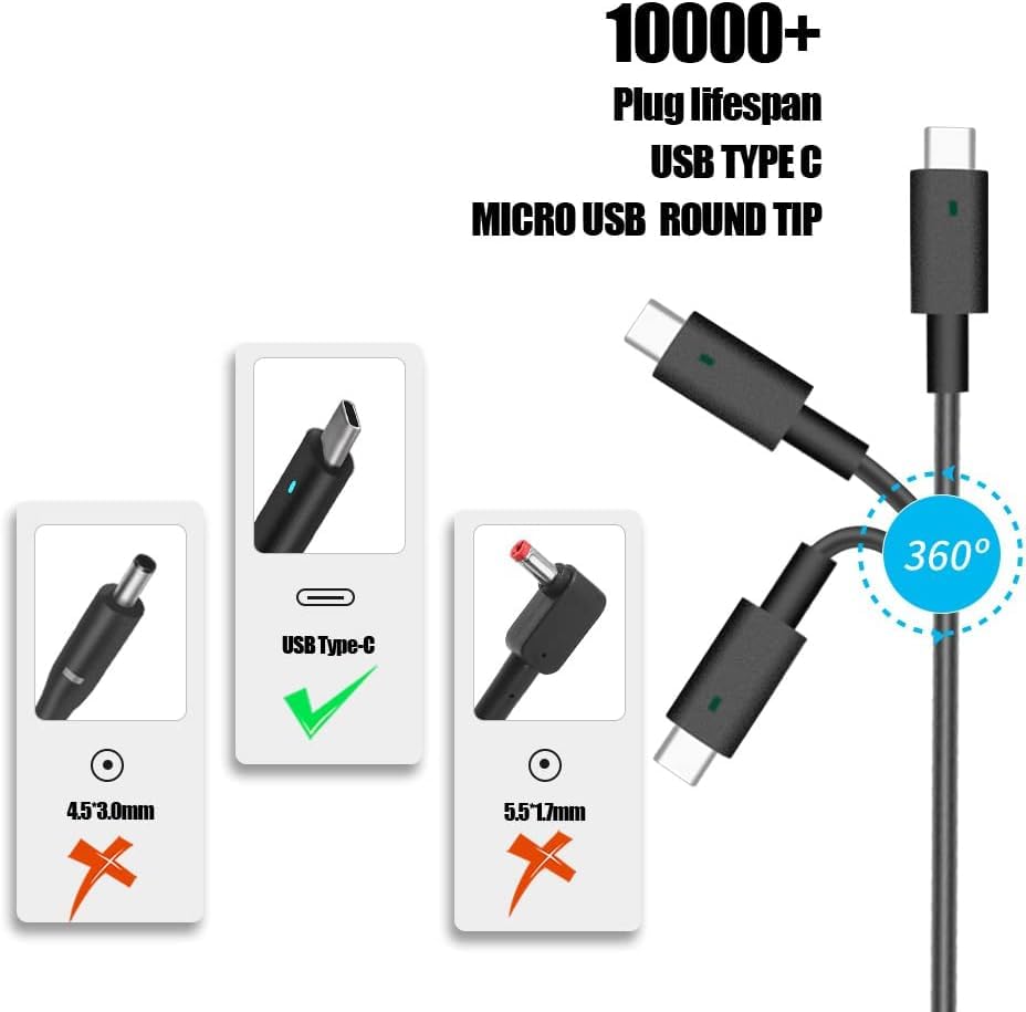 90W USB C Charger Fit for Dell Latitude 7410 7400 7390 7380 7480 7300 7280 7200 5580 5480 5300 5289 5280 5411 5421 5431 5511 3500 XPS 9370 9365 Precision 3540 Inspiron 7420 Laptop LA90PM170 DA90PM170 - PCrefresh