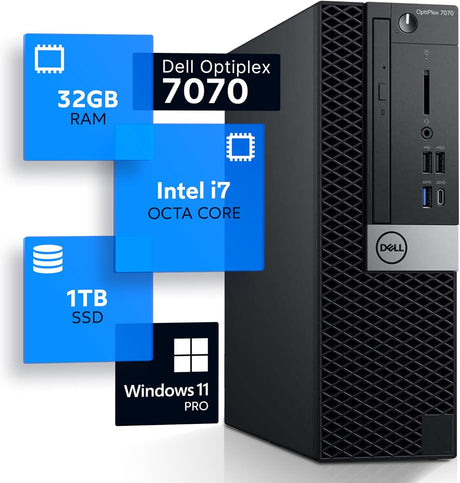Refurbished Excellent – Dell OptiPlex 7070 | Core i7 9th Gen | 32GB RAM | 1TB SSD | Windows 11 Pro Desktop PC - PCrefresh