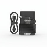 A black Dell laptop charger with a power cord and a 7.4mm tip.