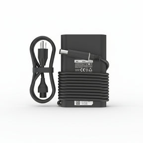 A black Dell laptop charger with a power cord and a 7.4mm tip.