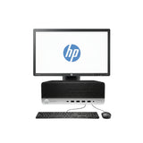 HP desktop computer with monitor, keyboard, and mouse on a white background